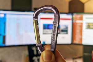 My best desktop organization gadget is a humble carabiner